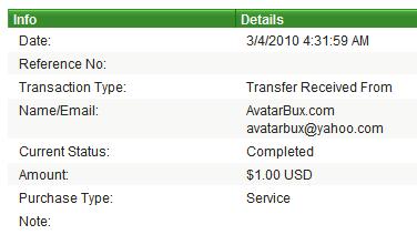 Третья выплата с AvatarBux.com
